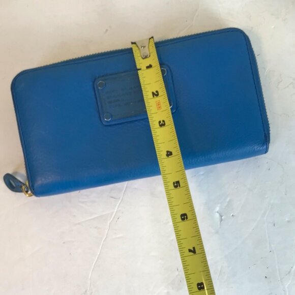 Marc Jacobs Pebble Leather Blue Supply Bi Fold Wallet Organizer Large Zip Bag - Picture 13 of 15